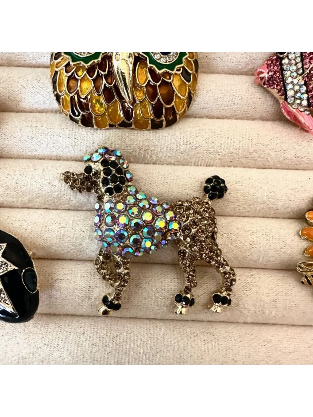 Costume Jewelry Lot Snake Pendant Brooch Pin Owl Sunflower Fish Poodle Gold Tone